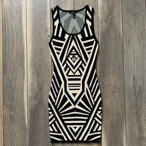 Thick Geometric Cream and Black Bodycon Dress